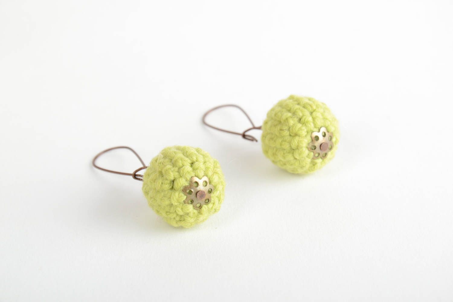 Unusual handmade designer earrings with beads crocheted over with cotton threads photo 4