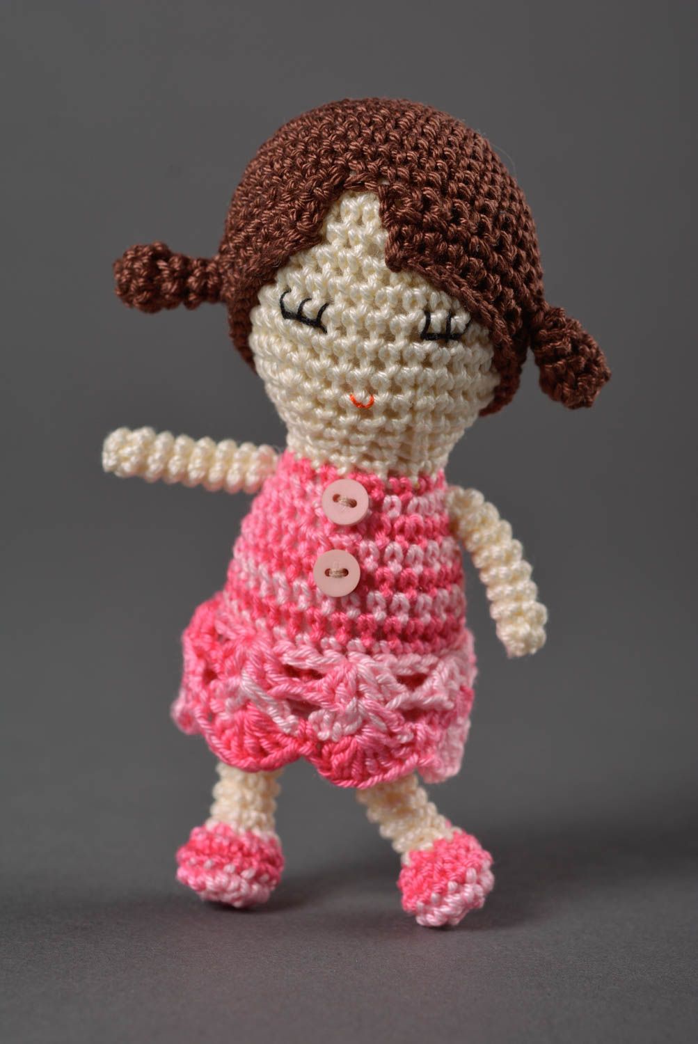 Handmade Designer Puppe Stoff Spielzeug Gehäkelte Puppe Mädchen im rosa Kleid foto 1