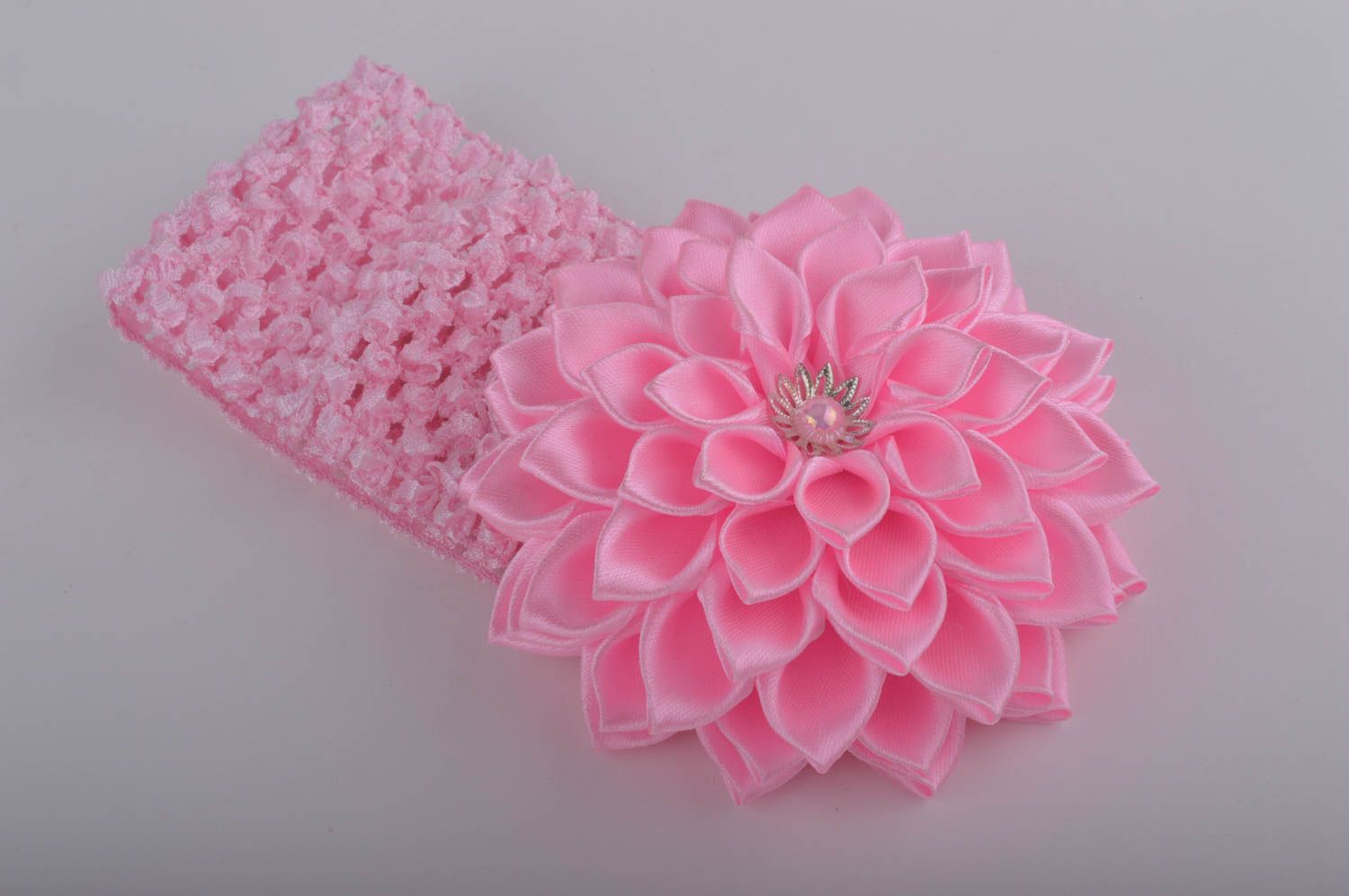 Handmade pink cute headband stylish accessory for girls headband with flower photo 5
