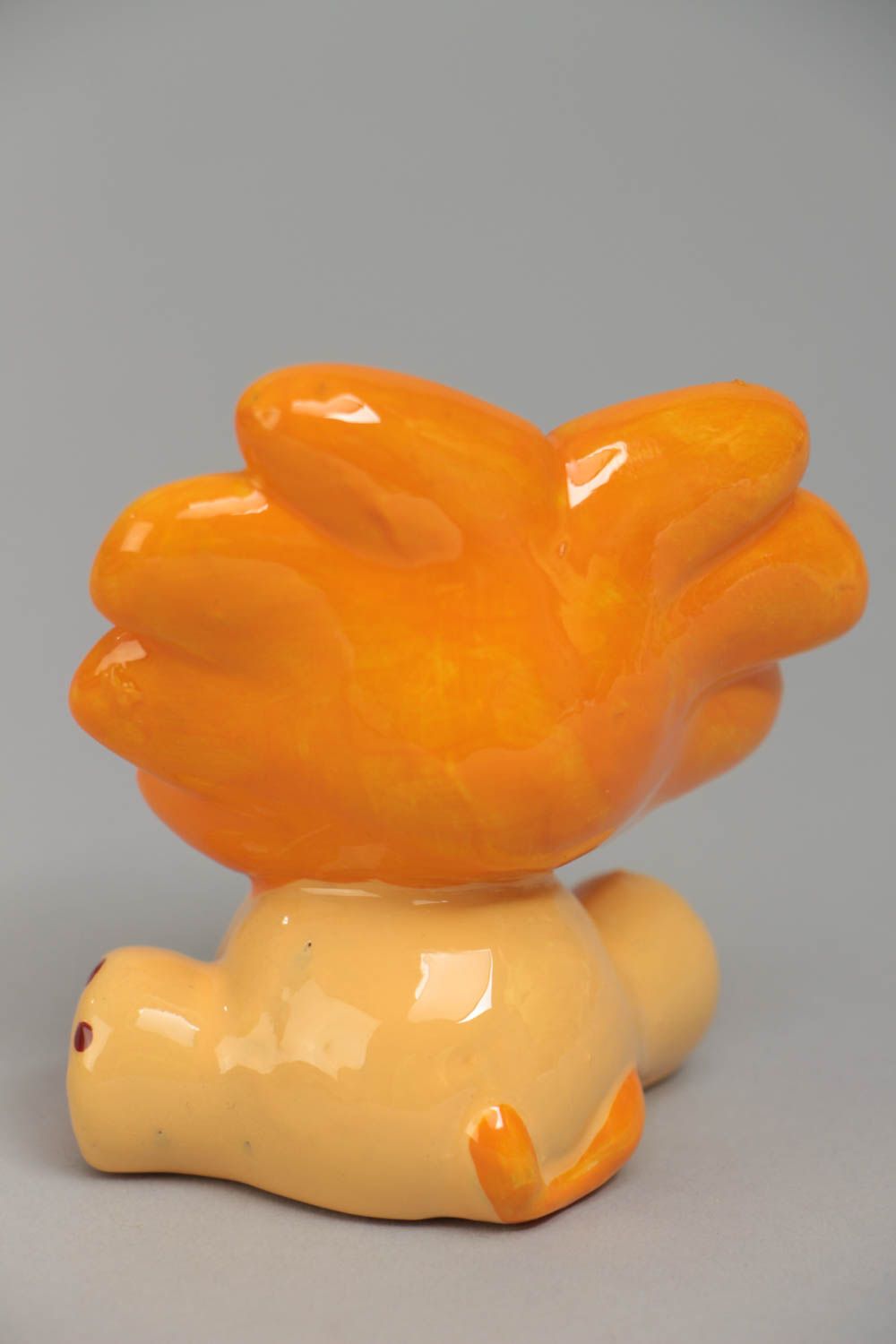 Оранжевая гипсовая статуэтка в виде львенка расписанная акриловыми красками ручной работы фото 3