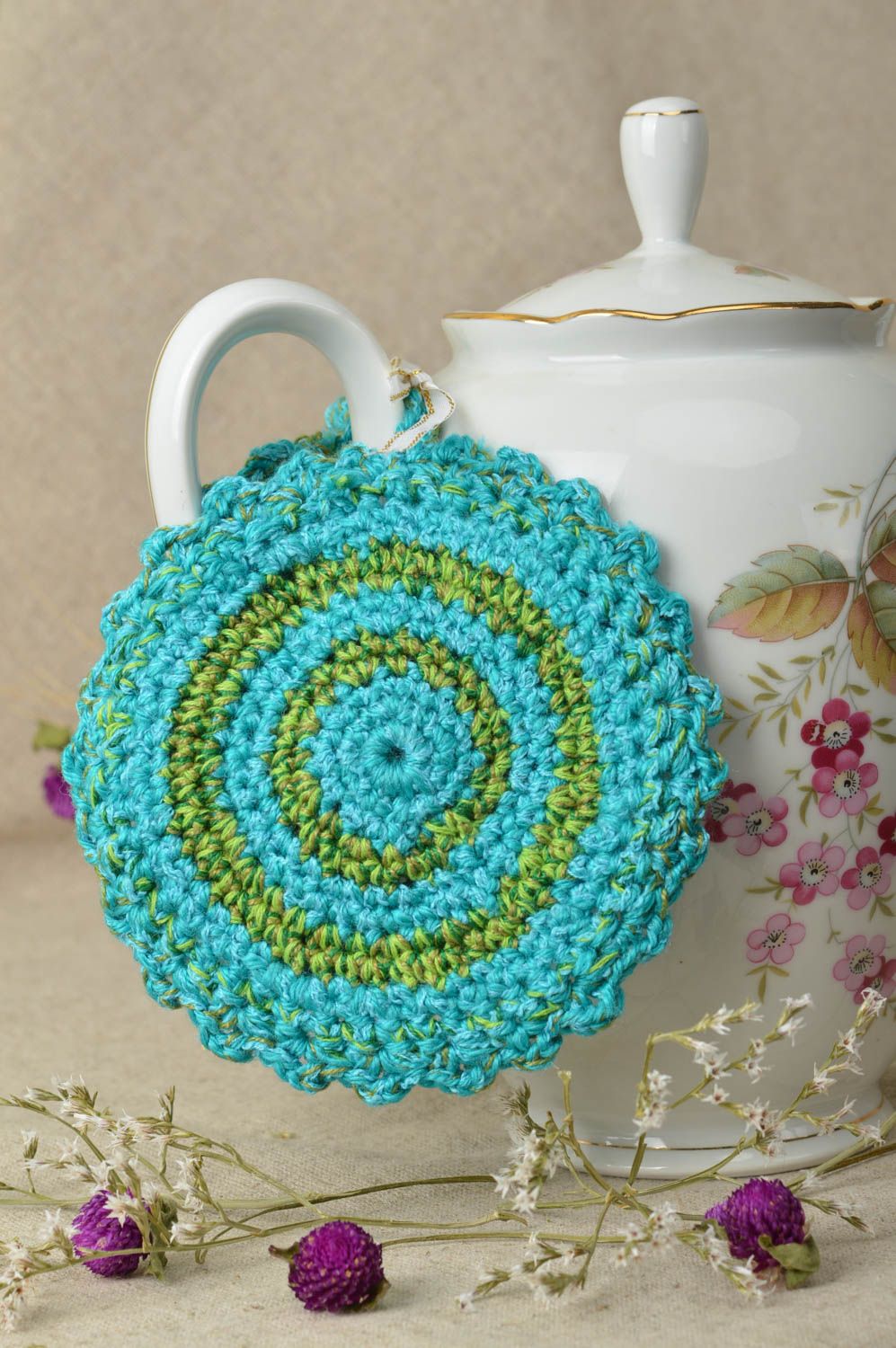 Manique au crochet faite main Textile de cuisine turquoise Accessoire cuisine photo 1
