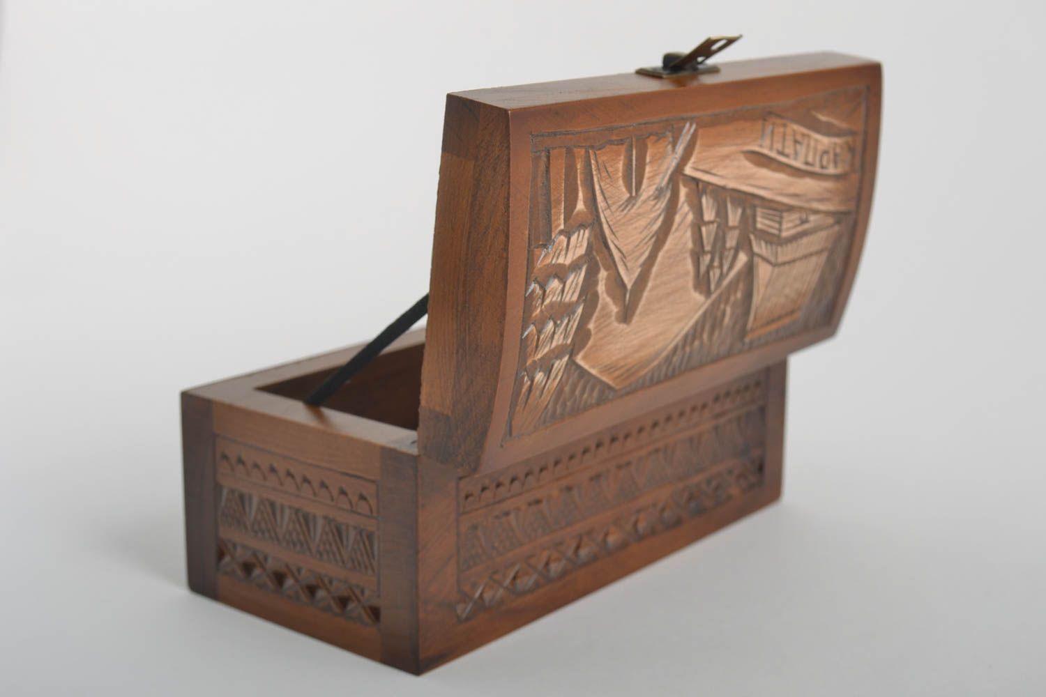 Caja decorativa artesanal cofre de madera tallado regalo original cómodo foto 3