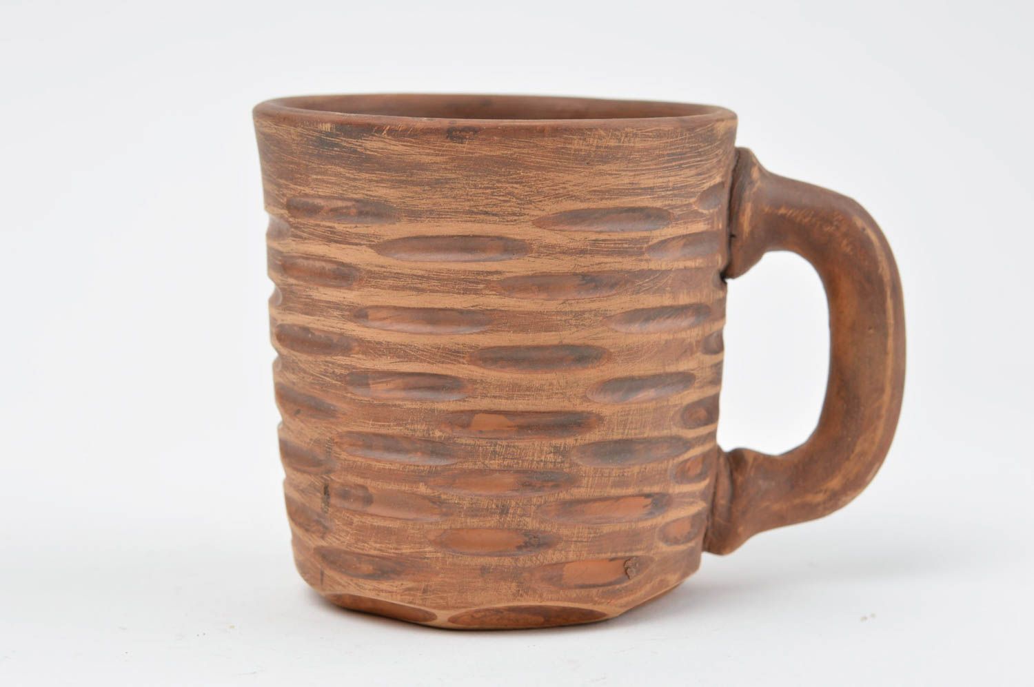 Brown natural clay color coffee mug with handle photo 2