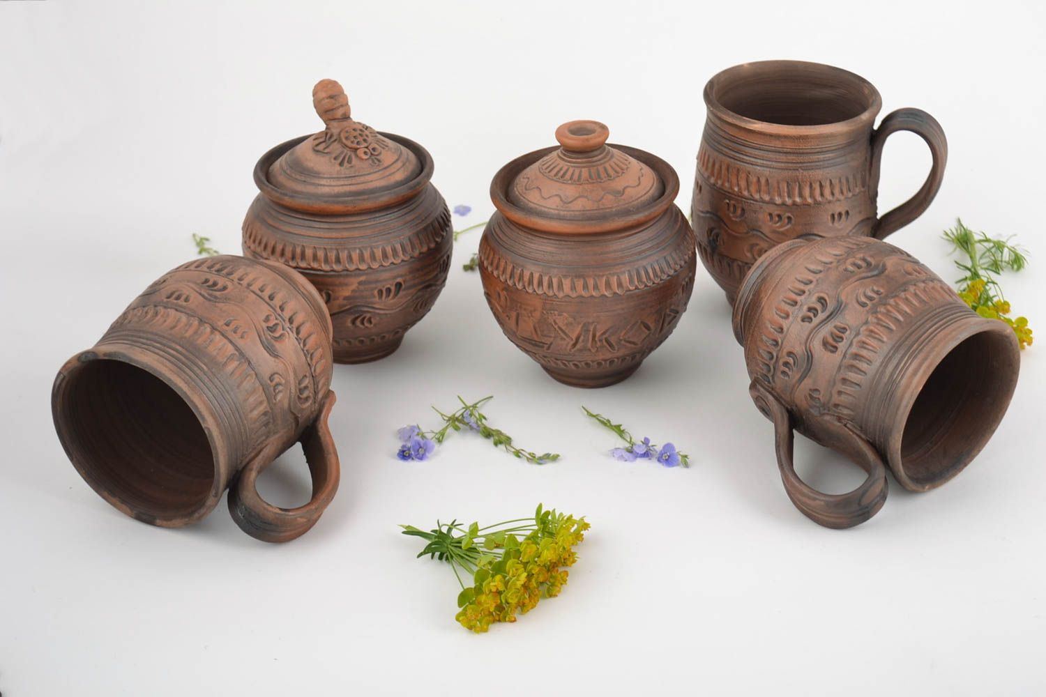 Beautiful handmade ceramic tableware set 5 pieces clay tea set ideas photo 1