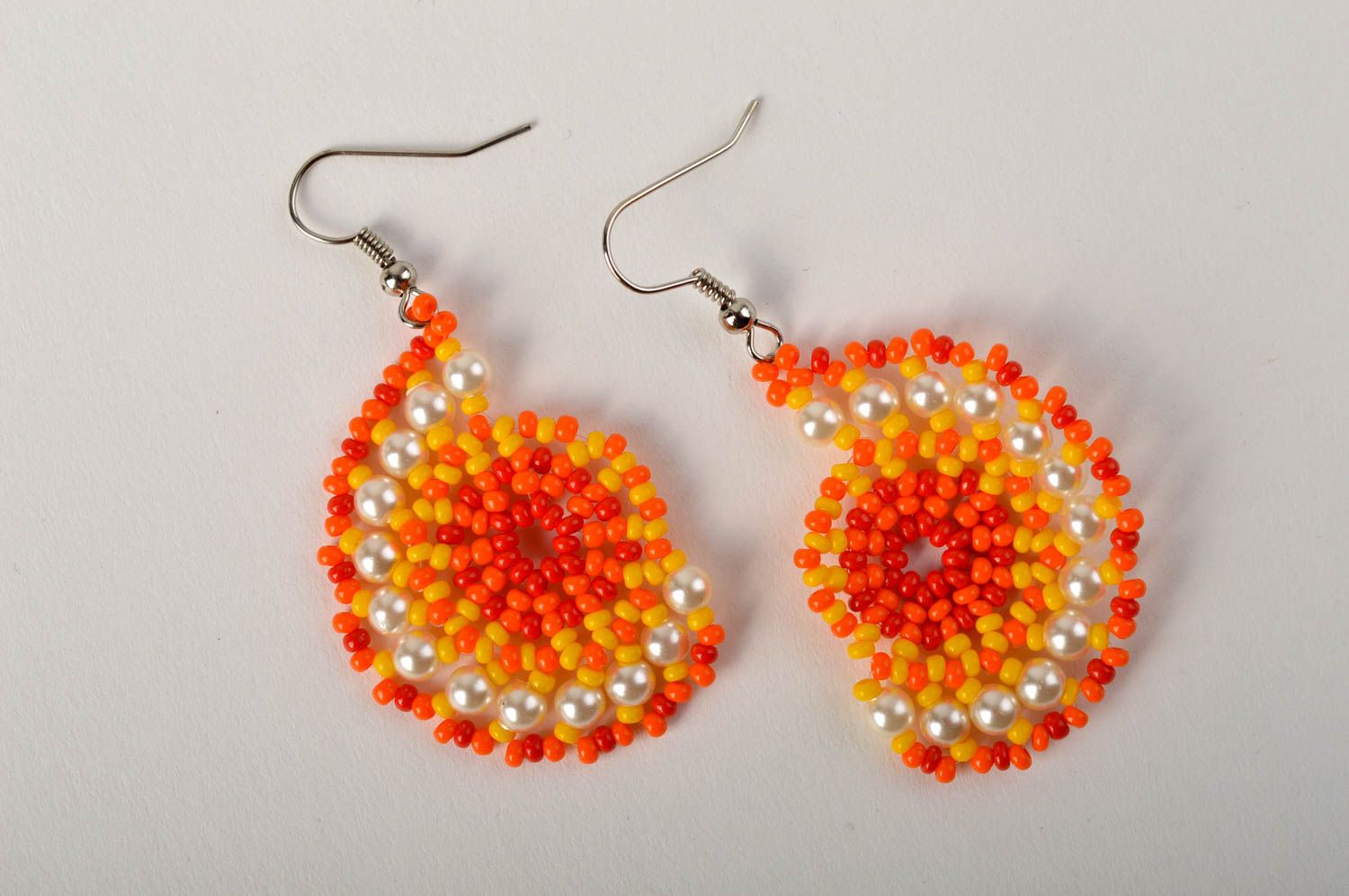 Handmade orange earrings designer beaded earrings unusual cute accessory photo 3