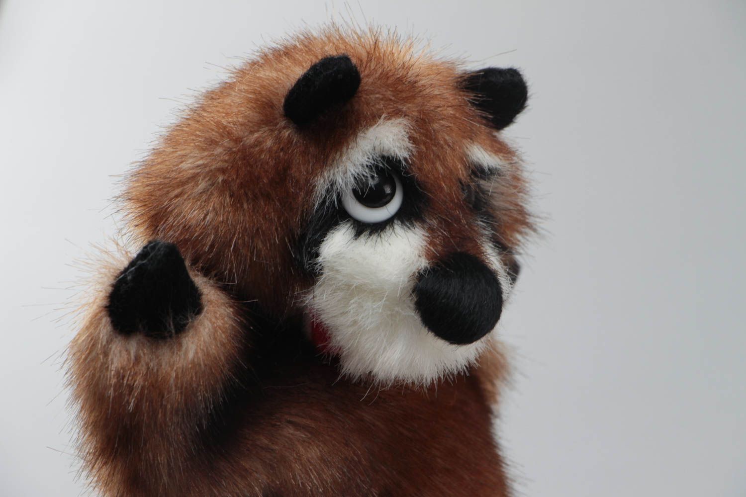 Handmade soft glove toy sewn of faux fur Raccoon for home puppet theater  photo 3