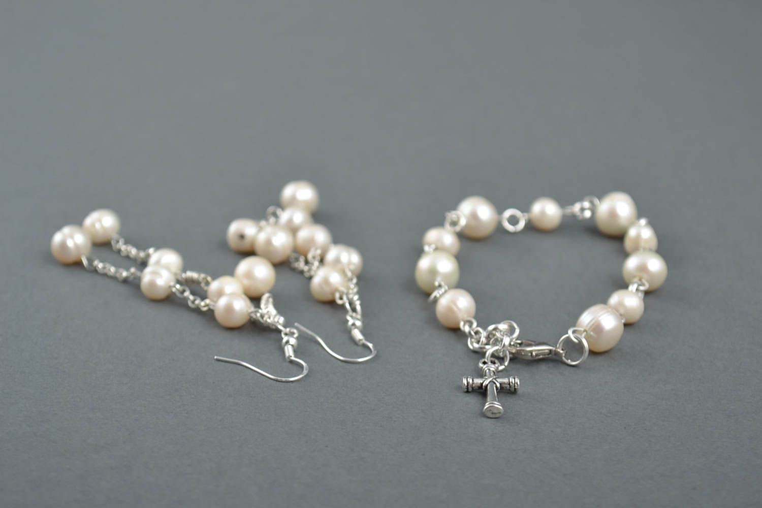 Handmade pearl jewelry set beaded earrings beaded bracelet designs gift ideas photo 3