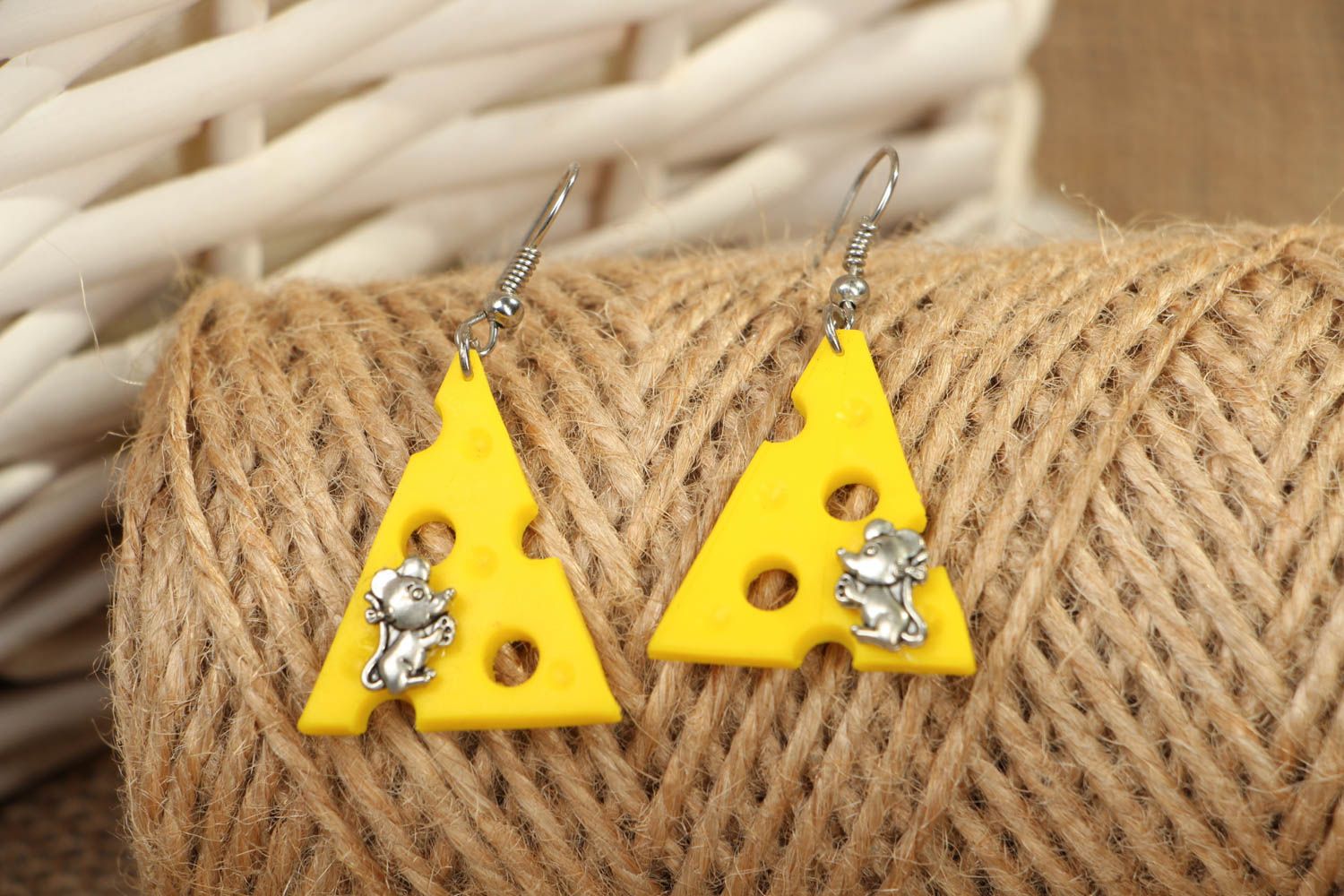 Polymer clay earrings in the shape of cheese photo 4
