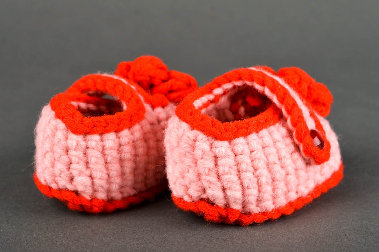 Chaussons bébé Pantoufles tricot fait main rouge-rose laine coton Vêtement fille photo 5