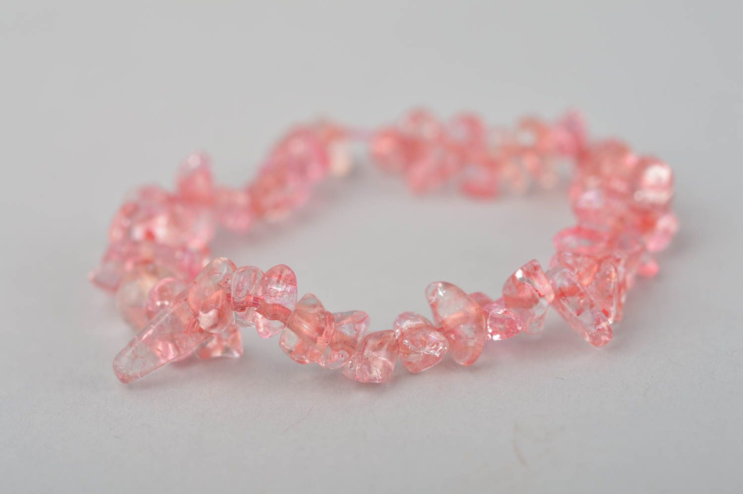 Pink transparent beads bracelet on elastic cord for women photo 3