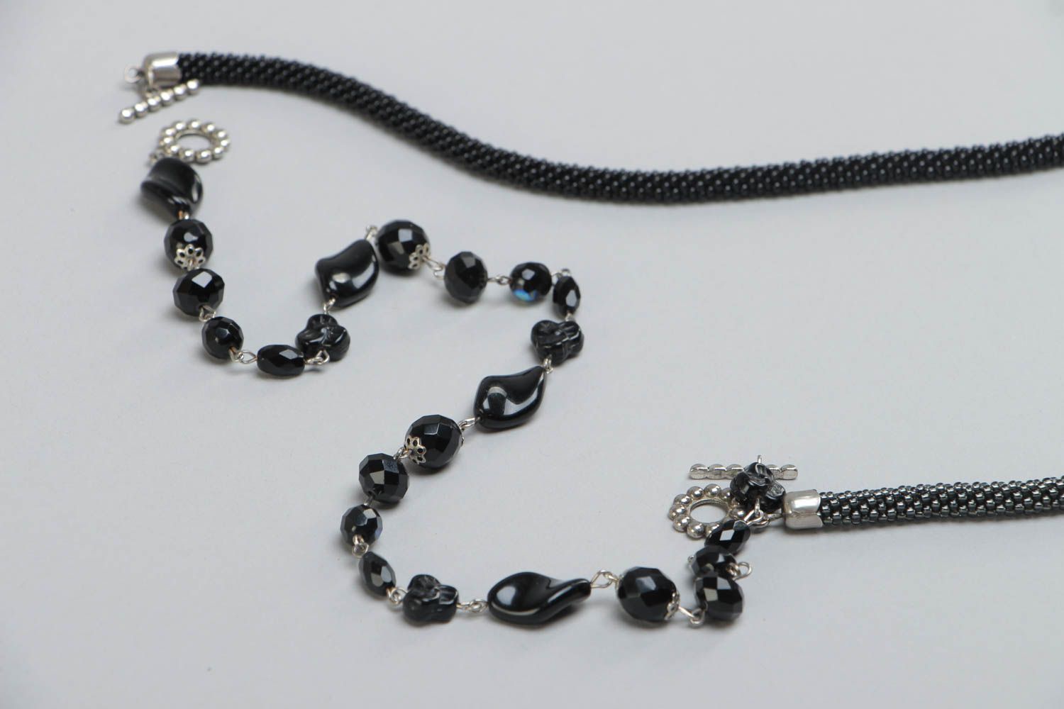 Handmade Lariat Kette Gürtel aus Glasperlen und Perlen mit Verlängerung 420 mm foto 3