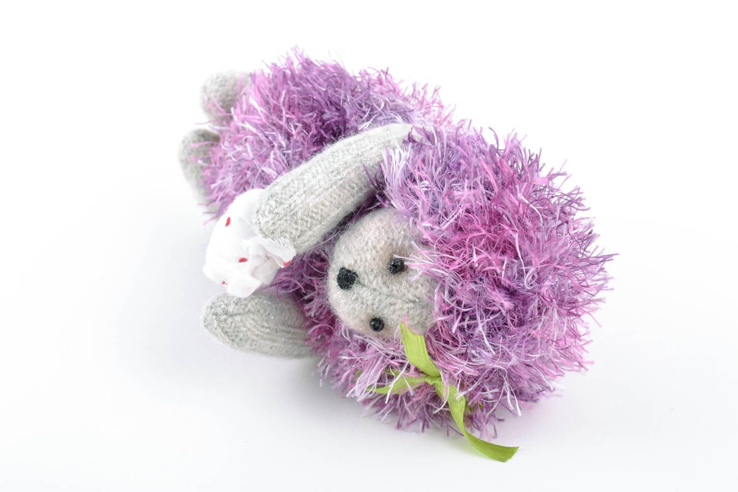 Jouet mou Hérisson tricoté en laine violet joli petit original fait main photo 5