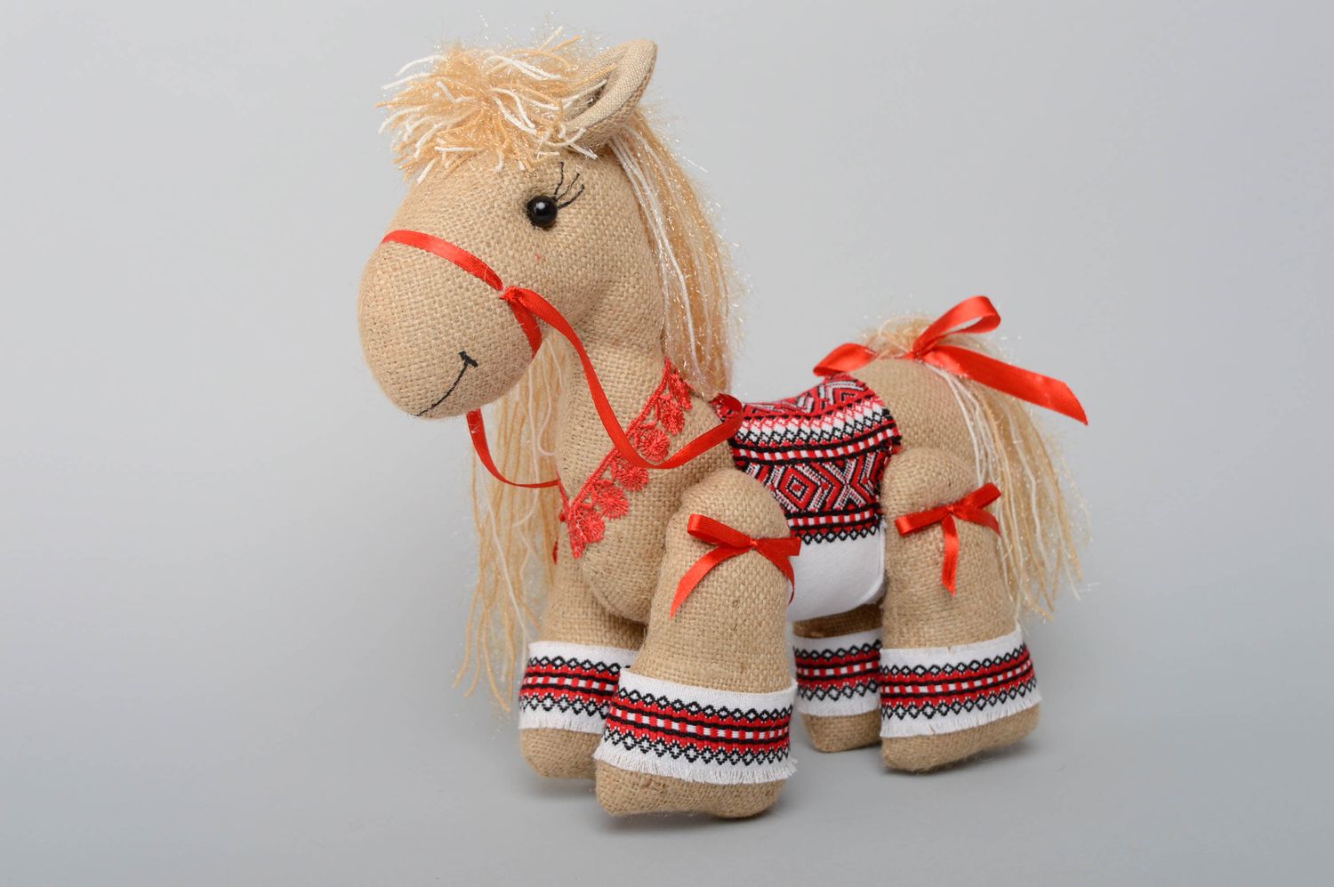 Burlap soft toy in ethnic style Horse photo 1