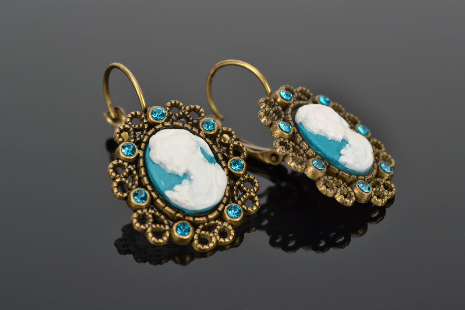Handmade polymer clay earrings Turquoise photo 1