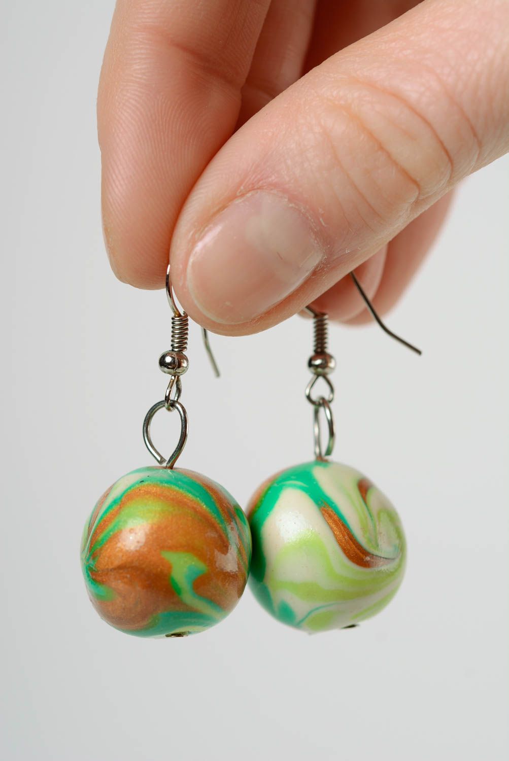Beautiful small designer handmade polymer clay ball earrings photo 3