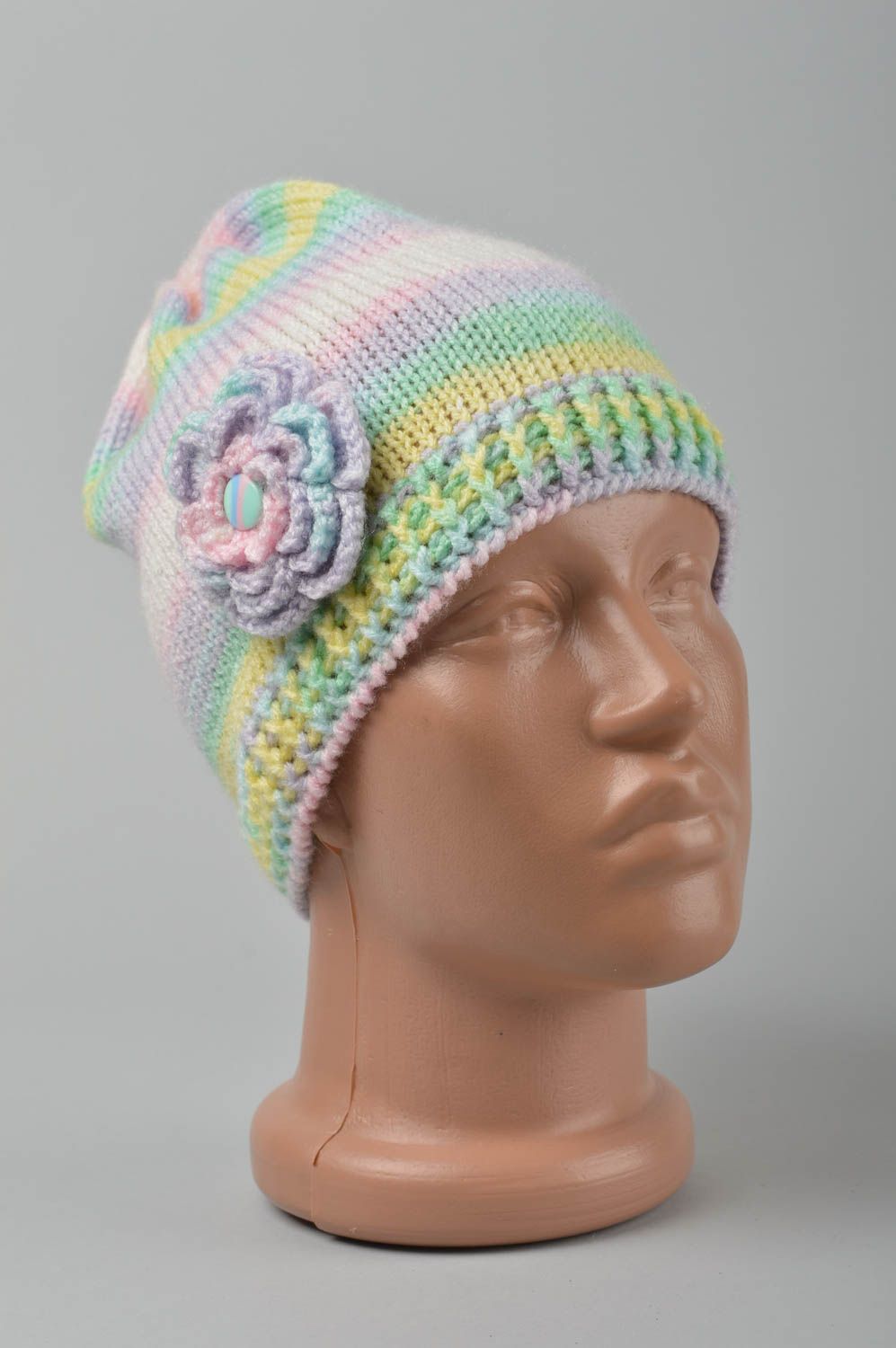 Bonnet tricot fait main Chapeau au crochet Vêtement enfant printemps design photo 2