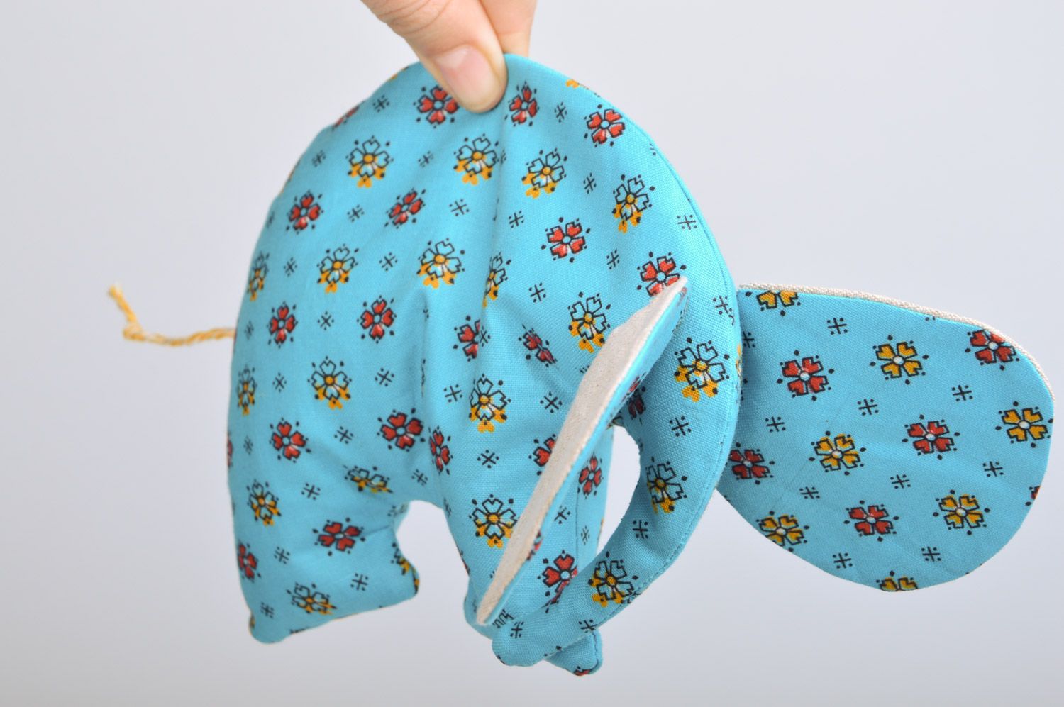 Handmade soft toy heating pad with cherry pits sewn of blue cotton Elephant photo 3