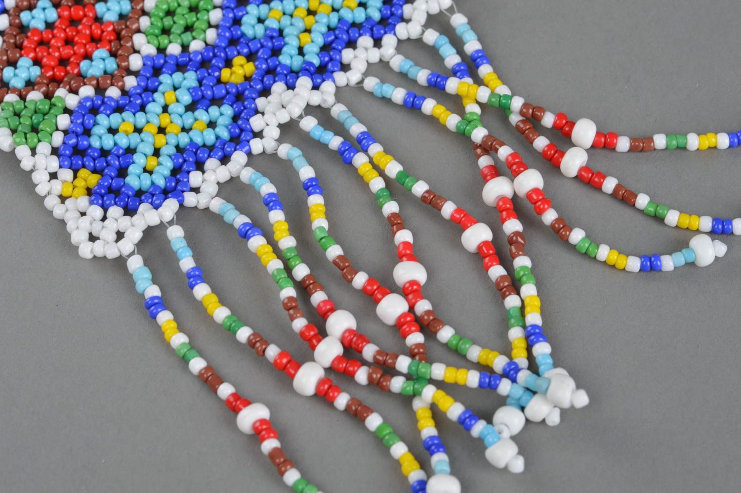 Collier en perles de rocaille multicolore fait main large long style ethnique photo 4
