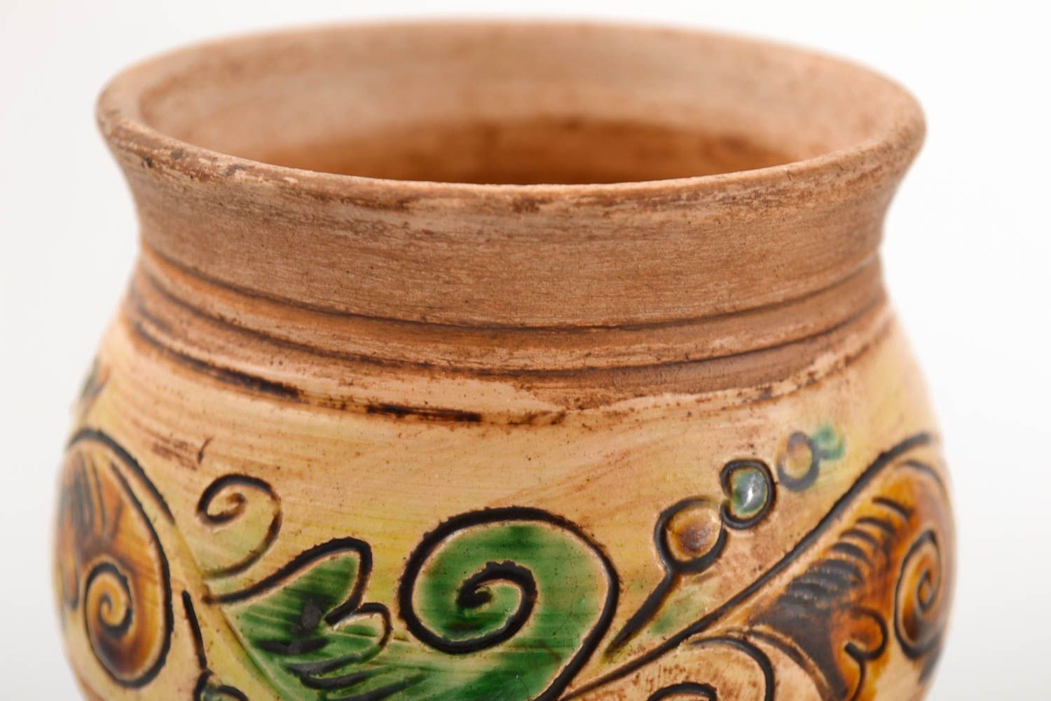 Handmade Becher aus Ton Keramik Geschirr Set Küchen Deko mit Bemalung 200 ml foto 4