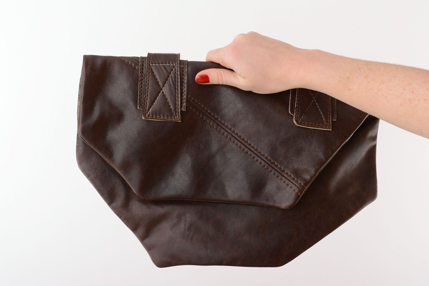 Sac féminin en cuir fait main accessoire design original brun Géométrie photo 5