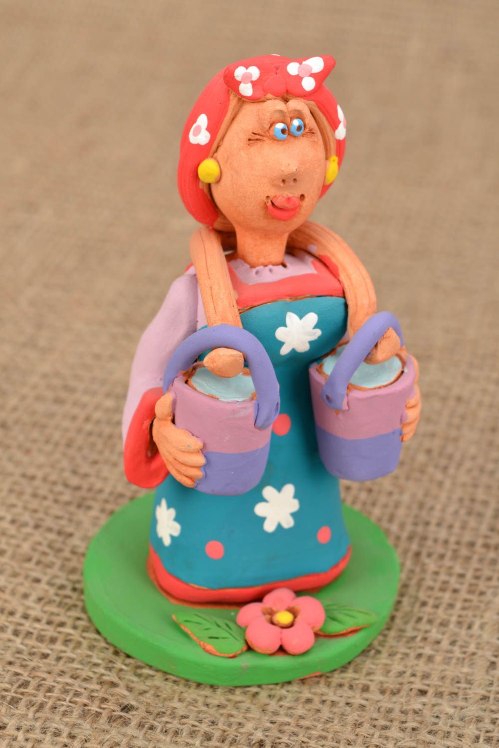 Bright ceramic figurine Woman with Shoulder Yoke photo 1