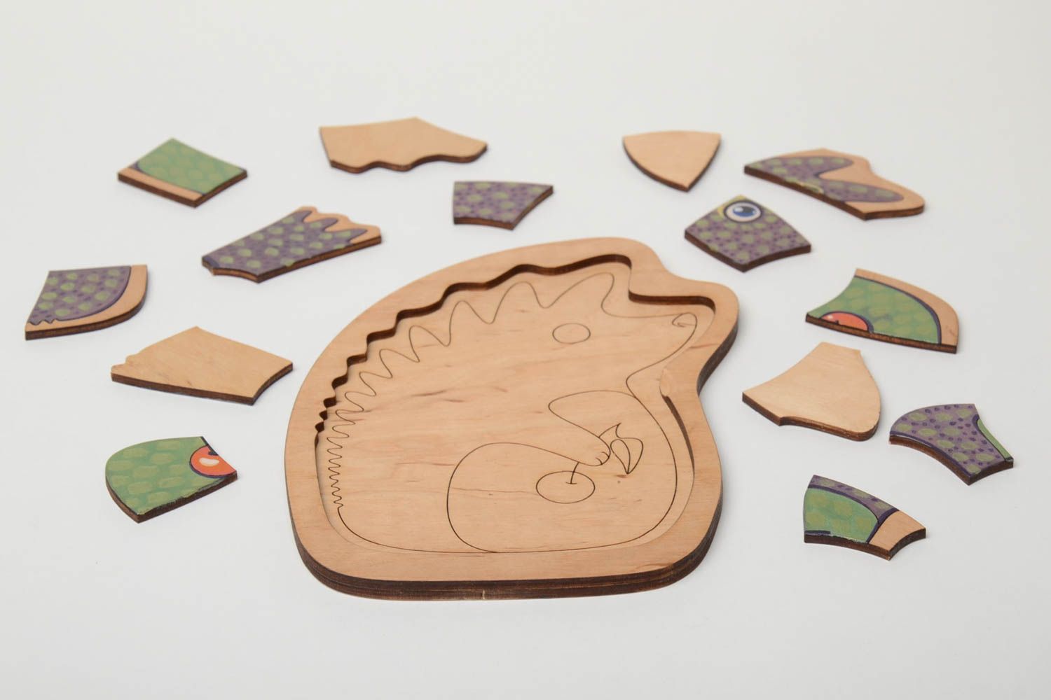 Funny handmade children's plywood puzzle toy Hedgehog educational game photo 2