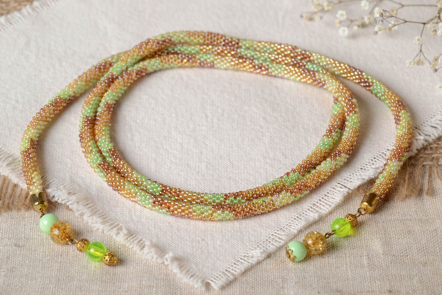 Handmade long cord necklace beaded female jewelry accessory made of beads photo 1