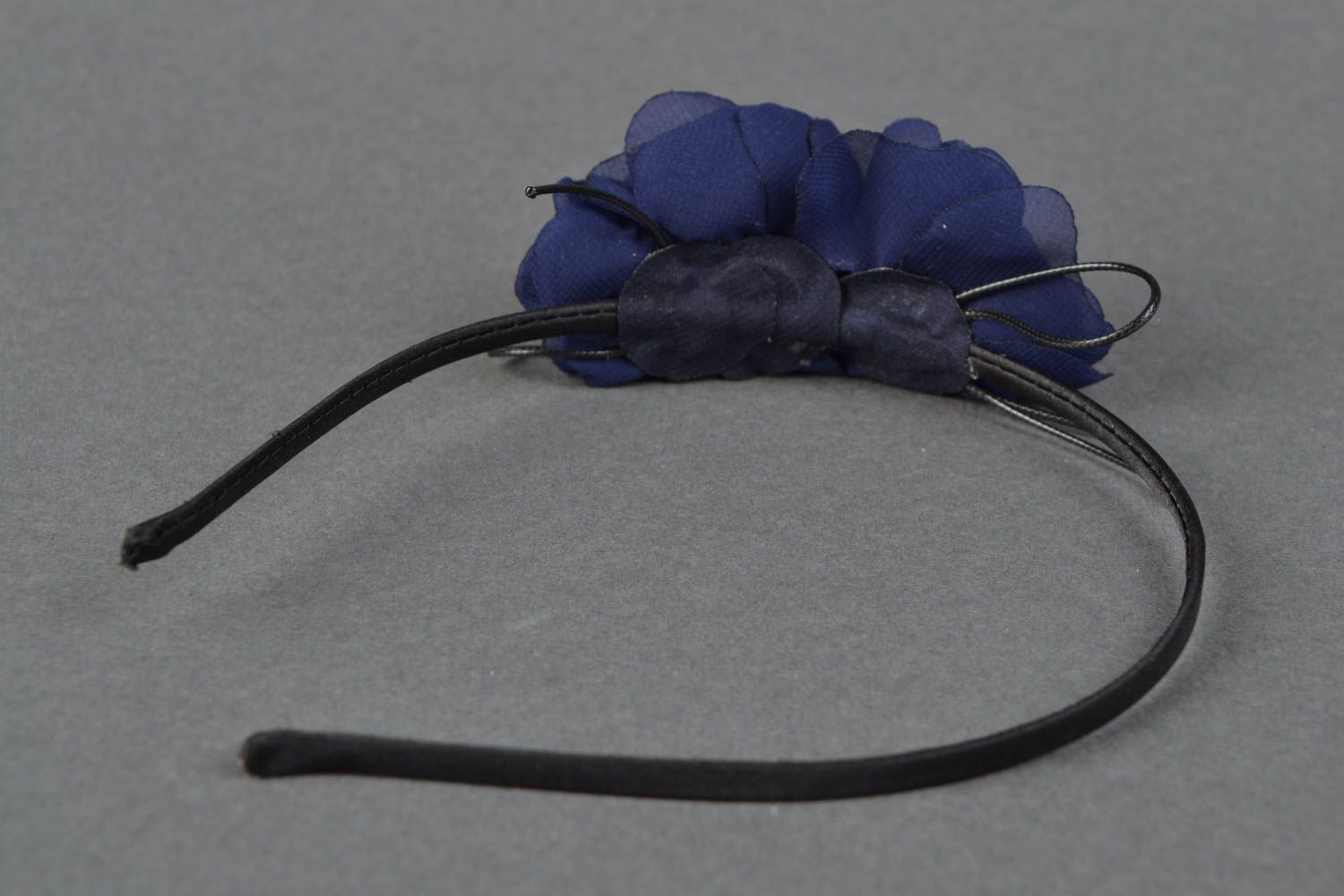 Evening narrow headband with chiffon flowers Blue photo 4