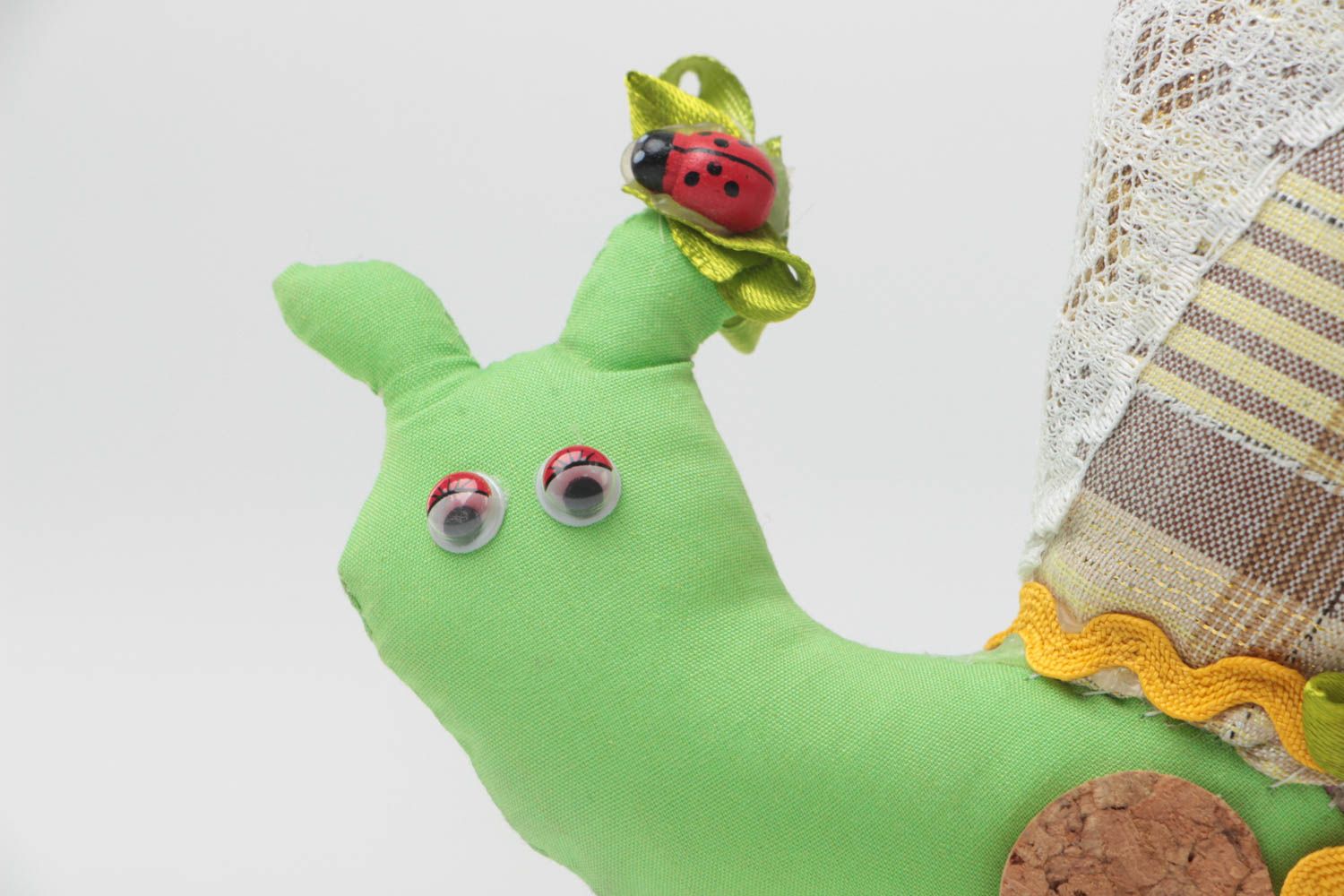 Beautiful designer unusual handmade soft toy snail made of fabric photo 3
