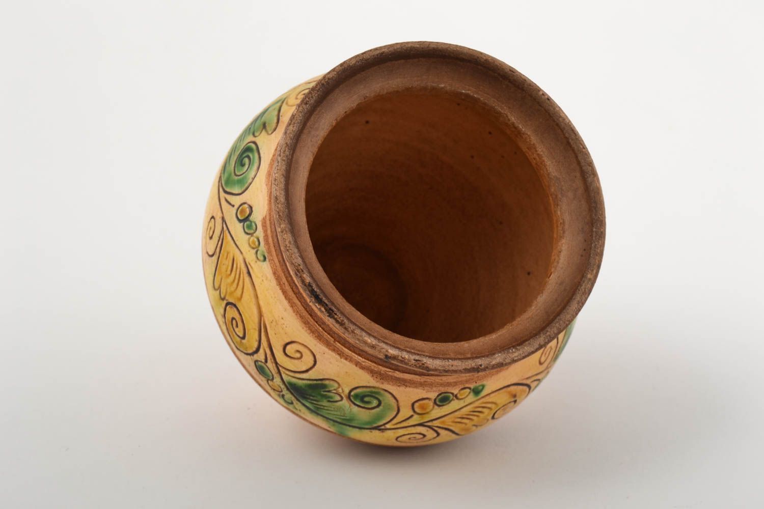 Keramik Topf handmade Ton Geschirr Küchen Zubehör 400 ml mit Bemalung schön foto 3