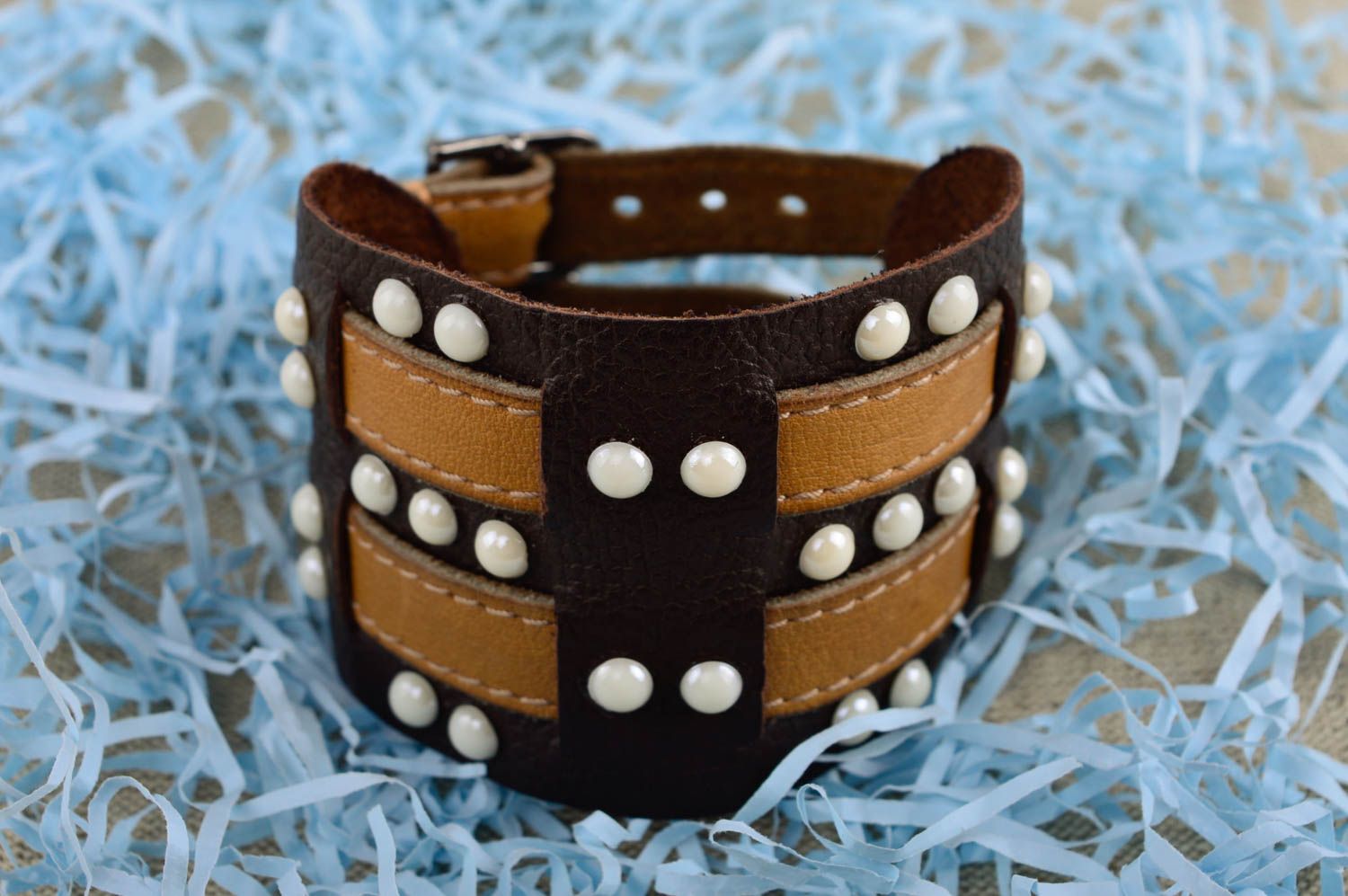 Handmade designer leather bracelet unusual stylish accessory trendy bracelet photo 1