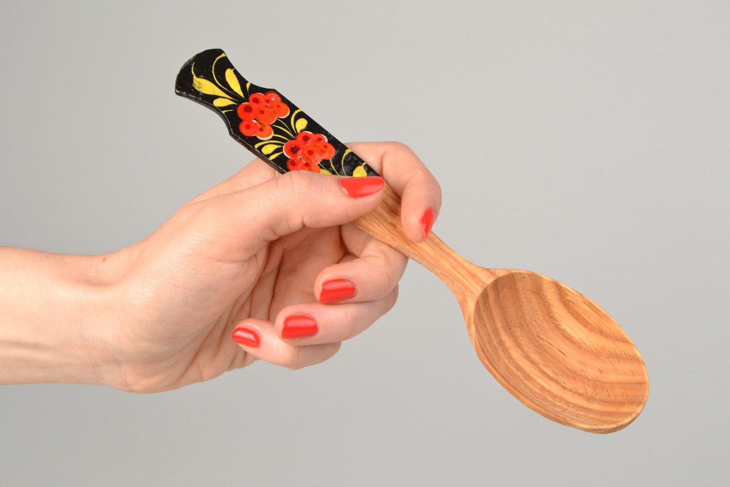 Handgemachter schöner Holz Löffel mit Bemalung für Essen und Geschenk im Petrykivsk Stil foto 2