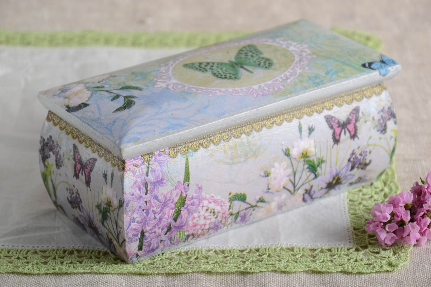 Beautiful handmade wooden jewelry box decoupage wooden box gifts for her photo 1