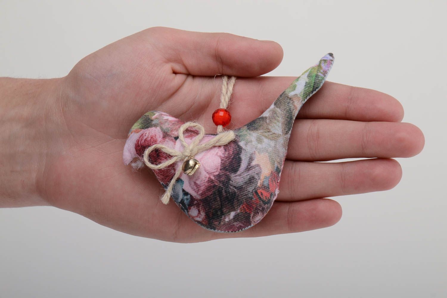 Beautiful handmade designer cotton fabric interior pendant toy bird with print photo 5