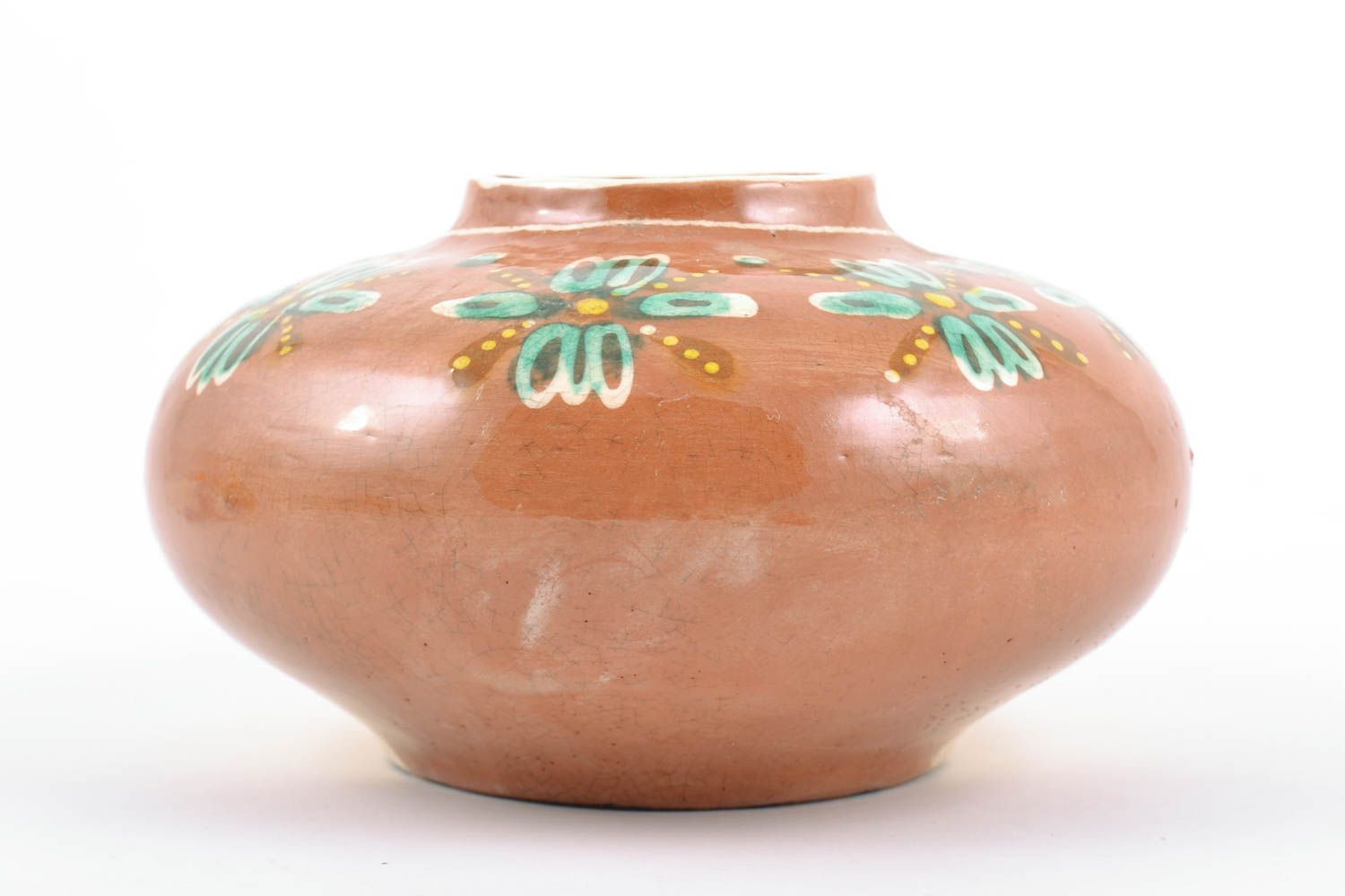 Handgeformte braune dekorative Vase mit Blumenmuster aus Ton für Interieur  foto 4