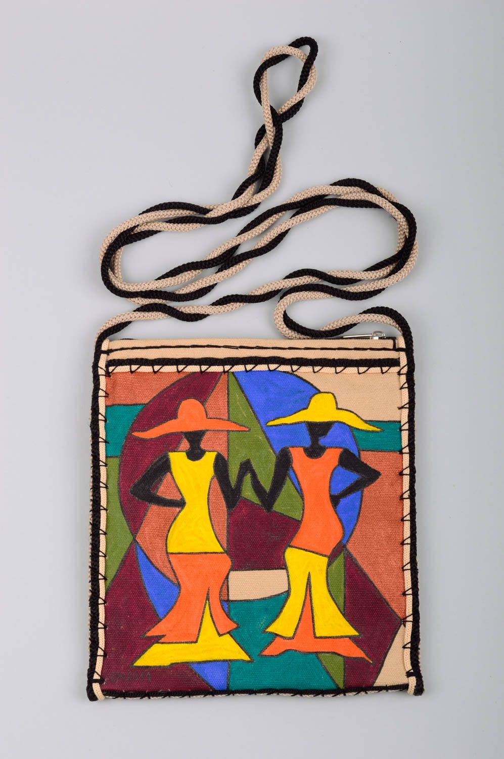 Авторская текстильная сумка ручной работы с длинныой шлейкой на плечо с узором фото 1