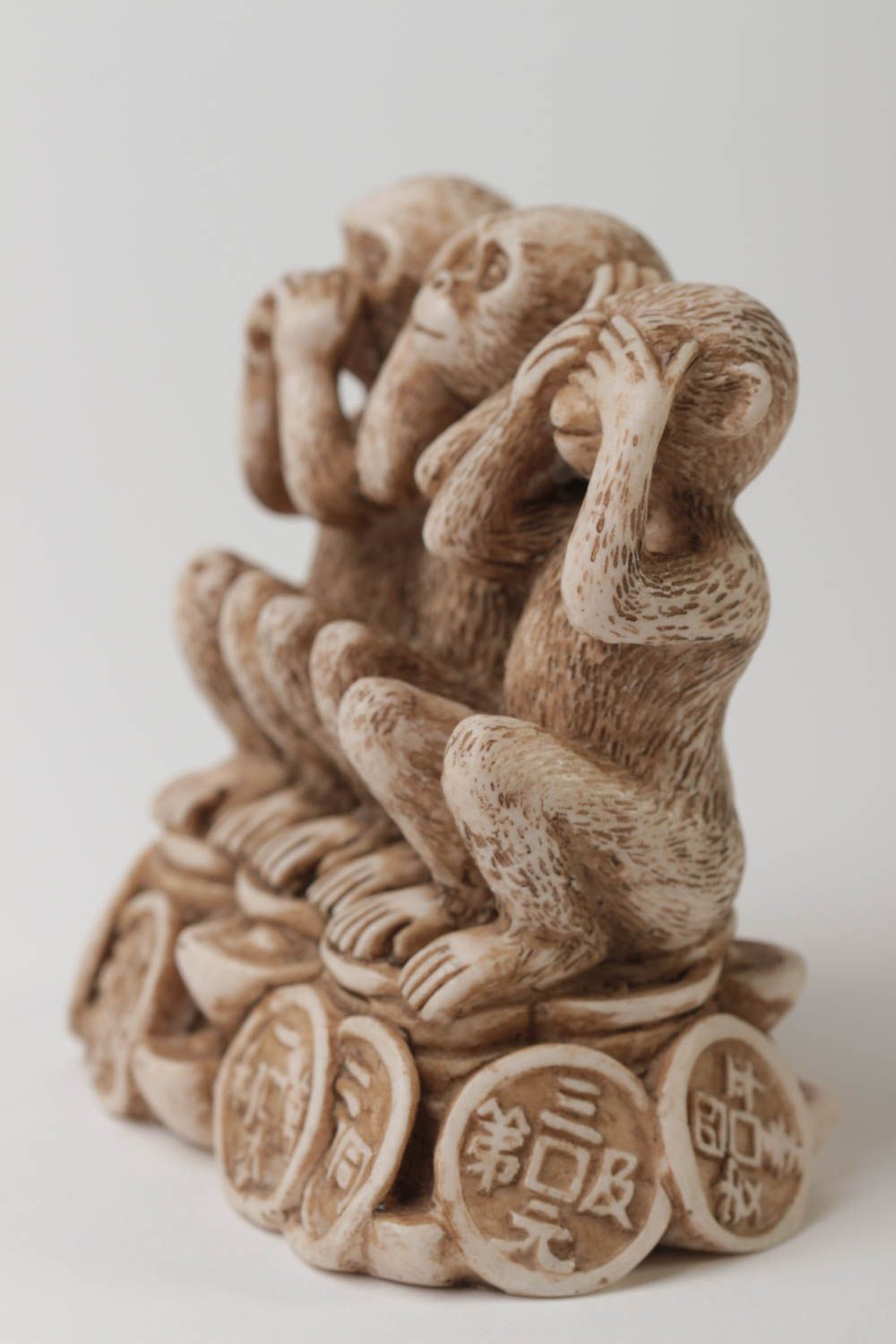 Figurine animal fait main Statuette miniature trois singes Cadeau original photo 2