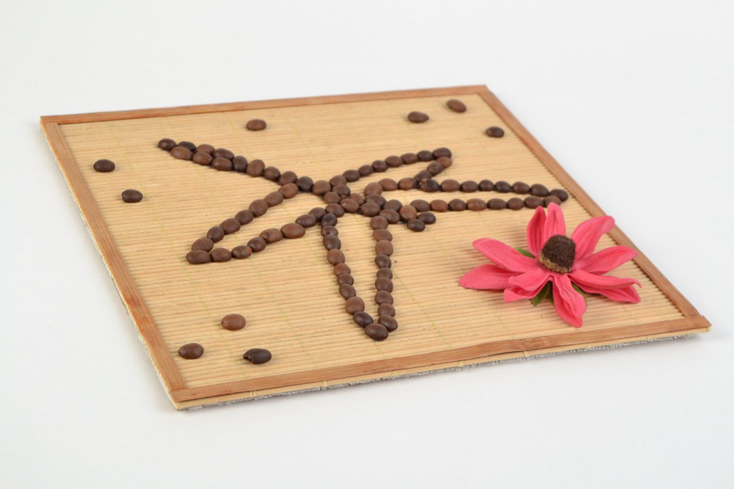 Handmade decorative wall hanging panel with bamboo and coffee beans Dragonfly photo 4