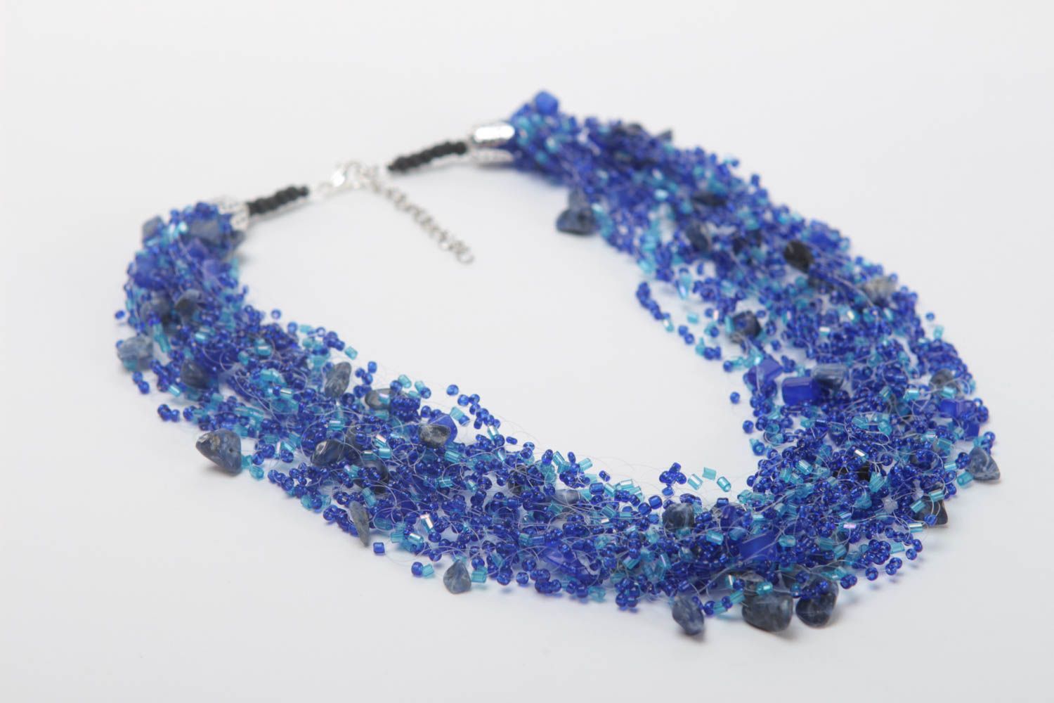 Collier perles rocaille fait main Bijou fantaisie bleu design Accessoire femme photo 3