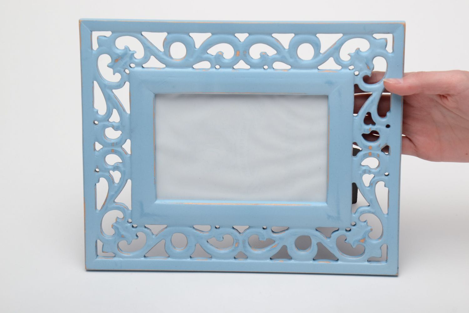 Blue carved wooden photo frame photo 5