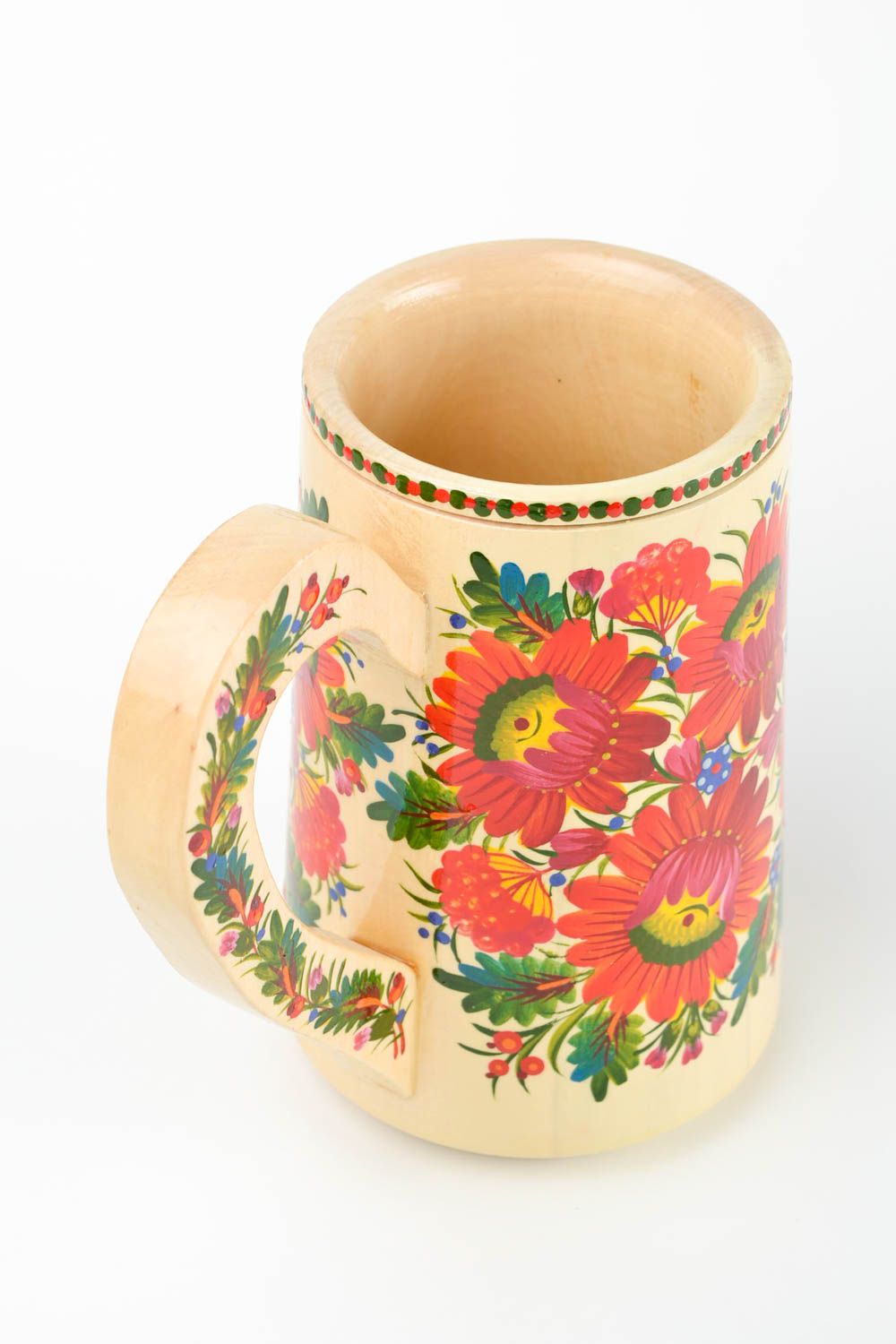 Tasse bois fait main Mug original grand motif fleur Vaisselle en bois décorative photo 4