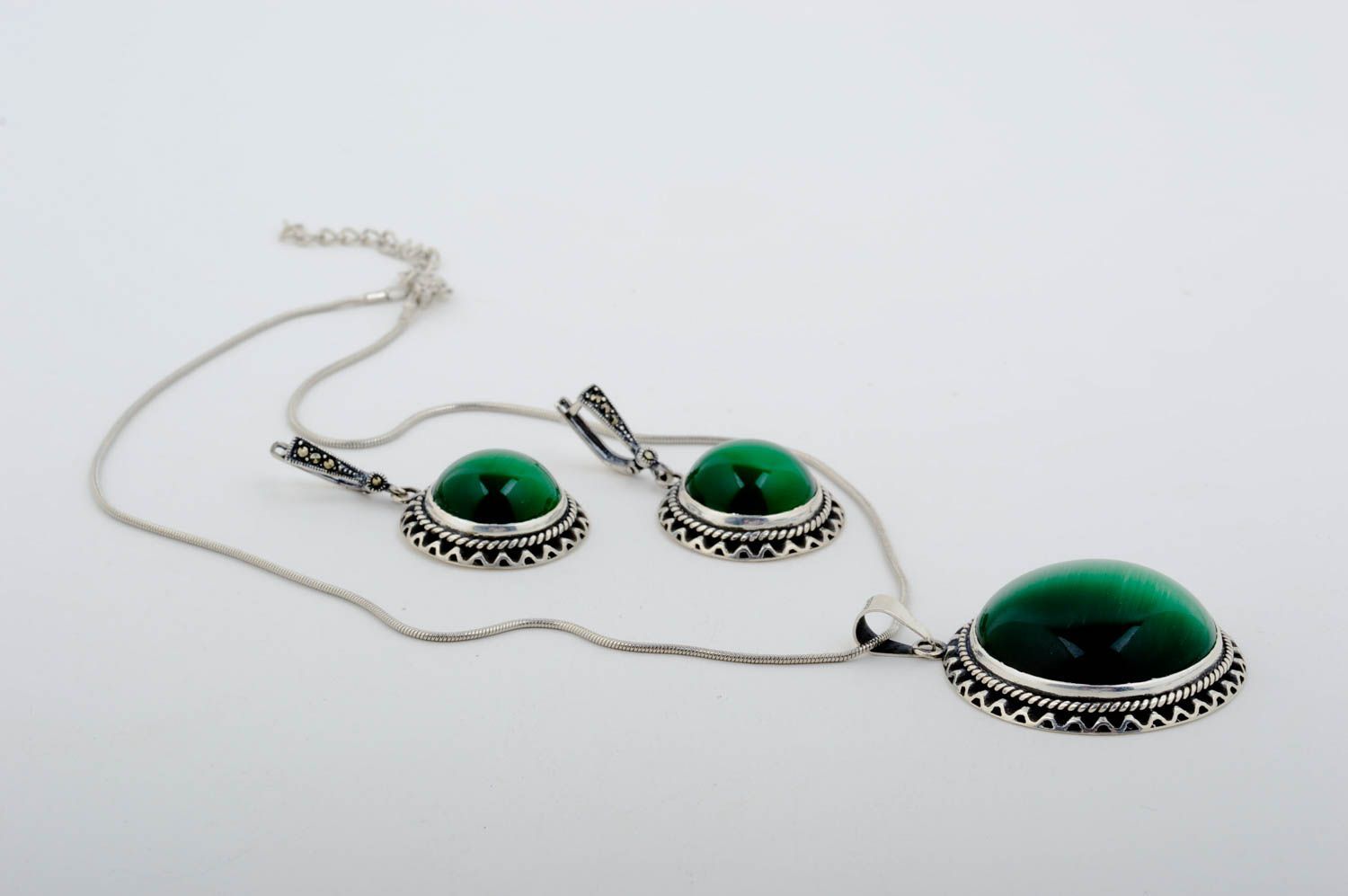 Handmade jewelry set beaded earrings gemstone pendant silver jewelry designs photo 3