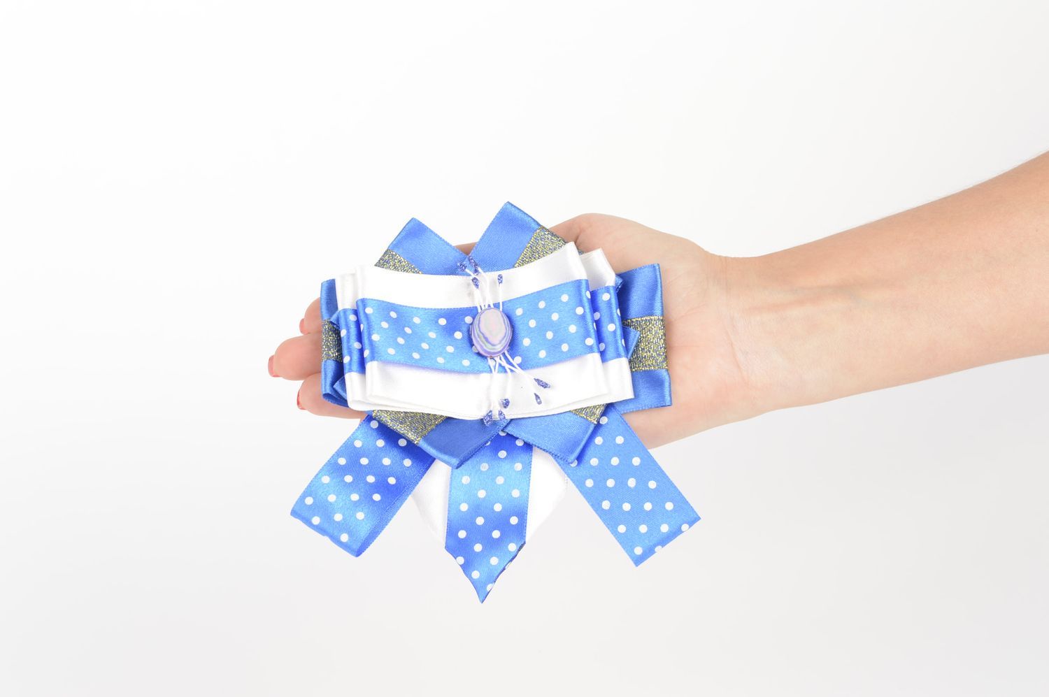 Blaue Haarspange Schleife handmade Designer Btrosche Accessoire für Mädchen foto 5