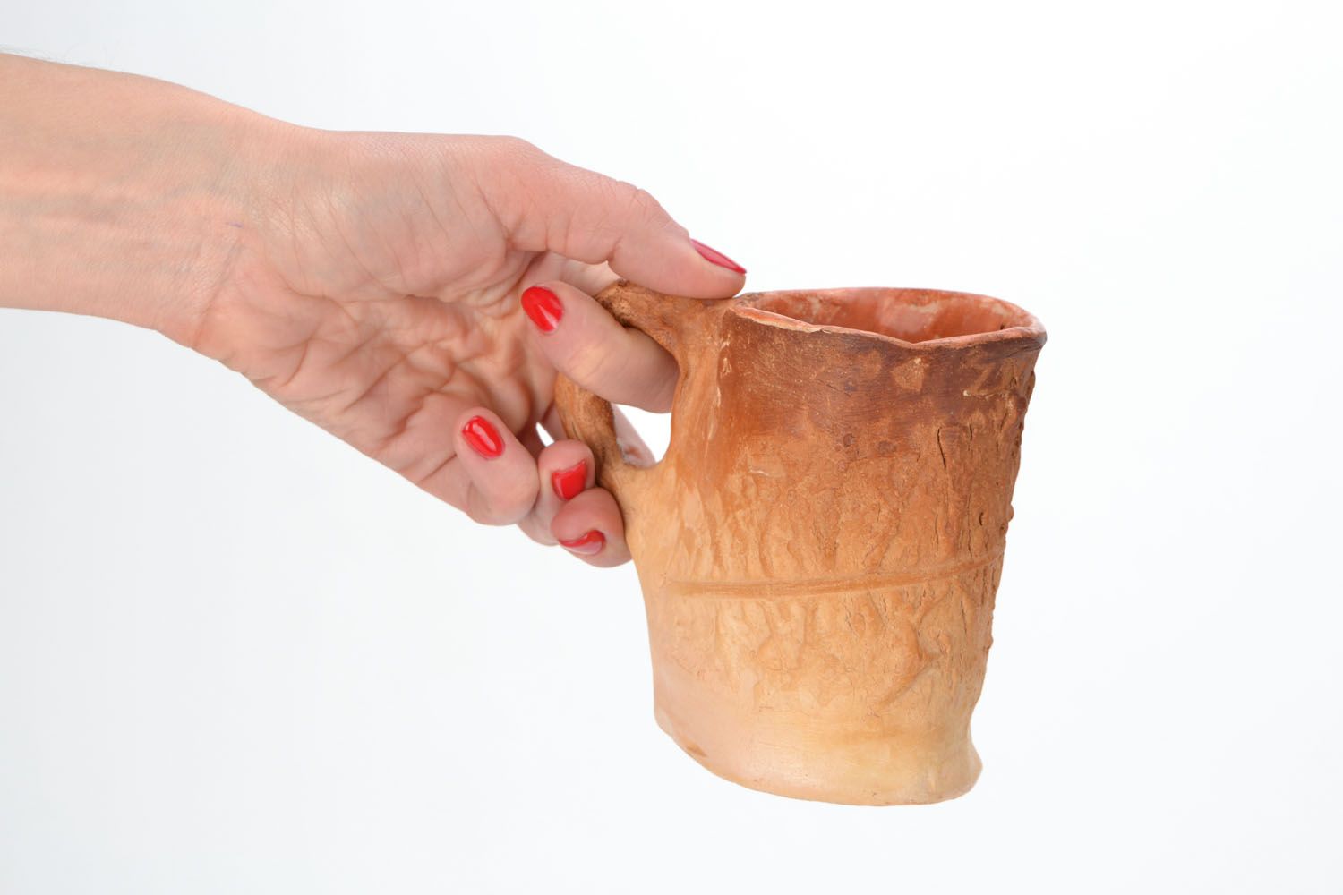 Art hand-molded 8 oz clay cup Leaf with handle photo 2