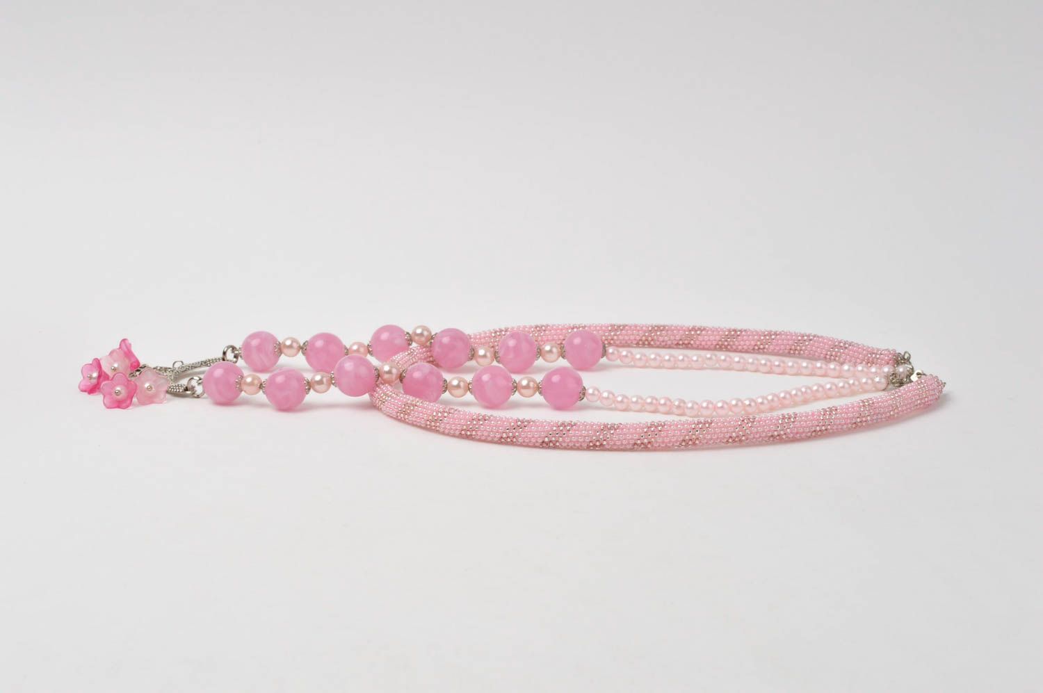 Колье из бисера украшение ручной работы розовое в два ряда ожерелье из бисера фото 2