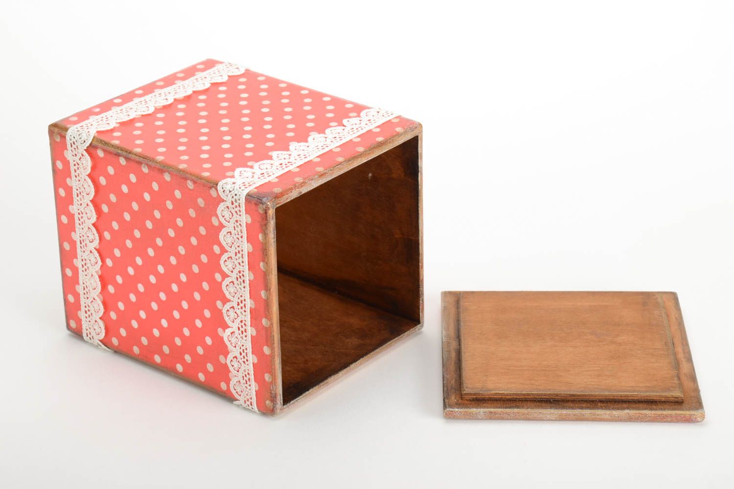 Bright designer decoupage technique box handmade wooden jewelry box polka dot photo 3