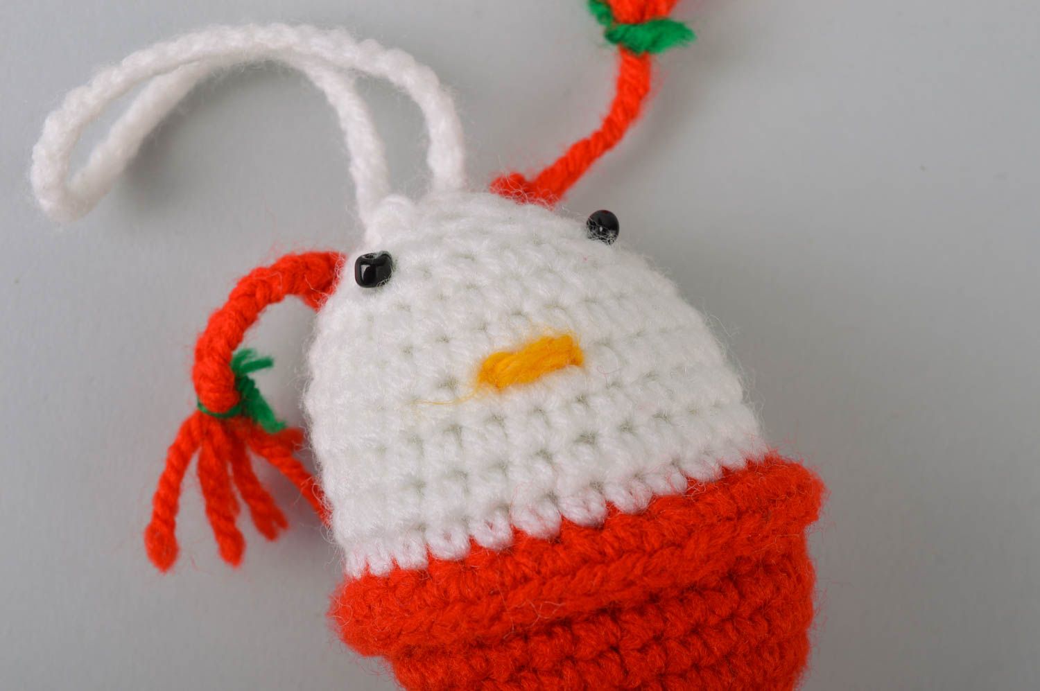 Handmade decorative small crocheted soft toy wall hanging white and red egg photo 4