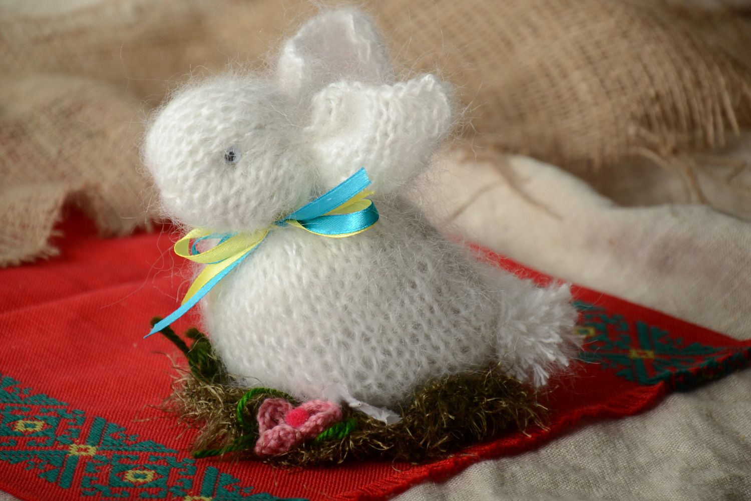 Soft crochet angora and mohair toy rabbit photo 1
