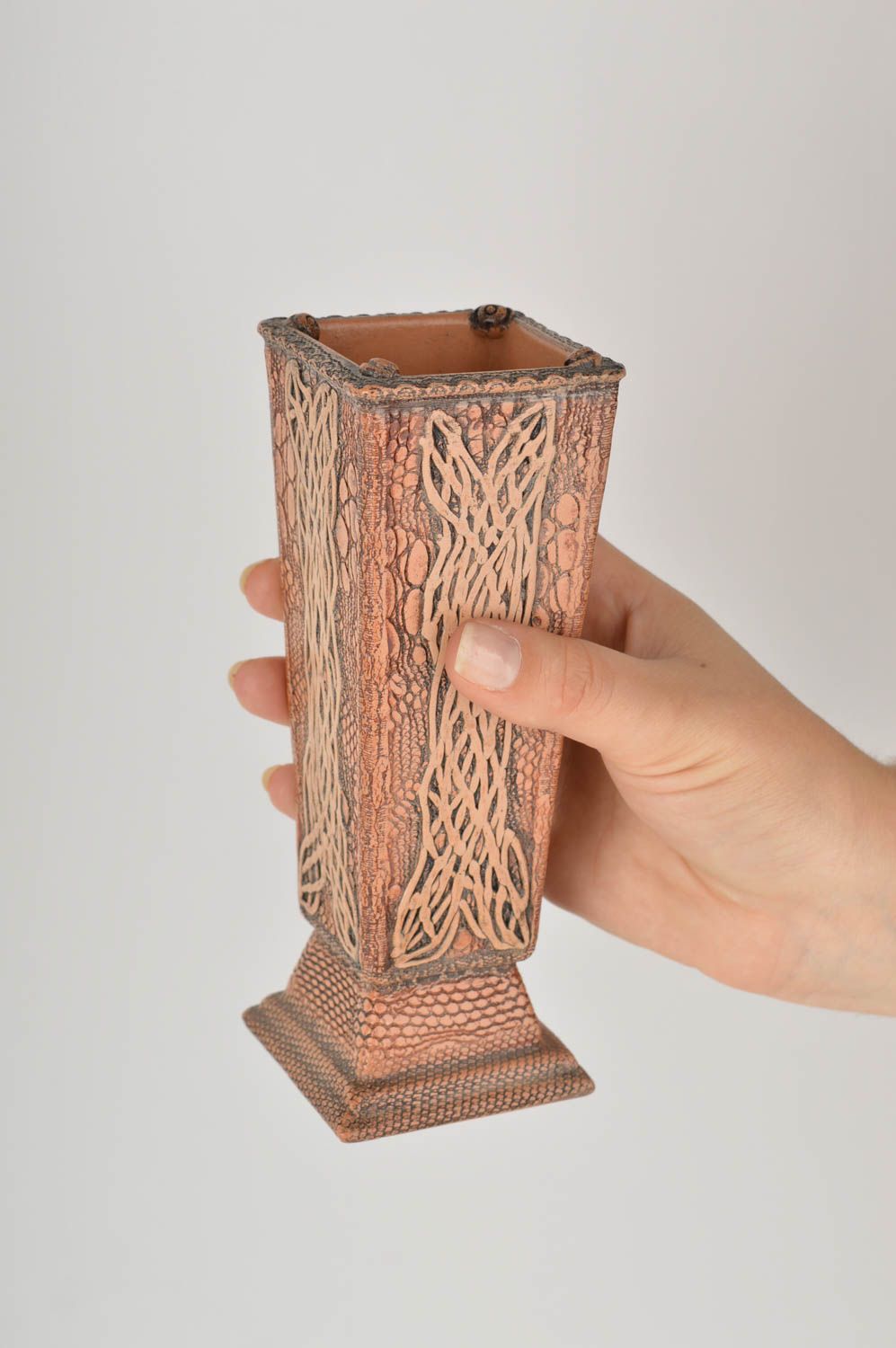 Vase design fait main Déco maison céramique carré à motif Cadeau femme insolite photo 5