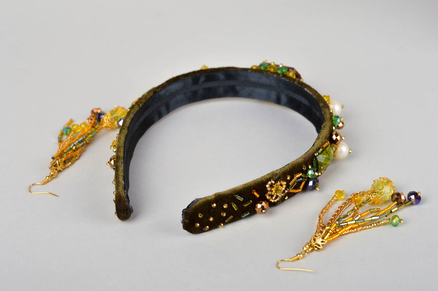 Stylish handmade beaded jewelry set handmade hair band long earrings gift ideas photo 5